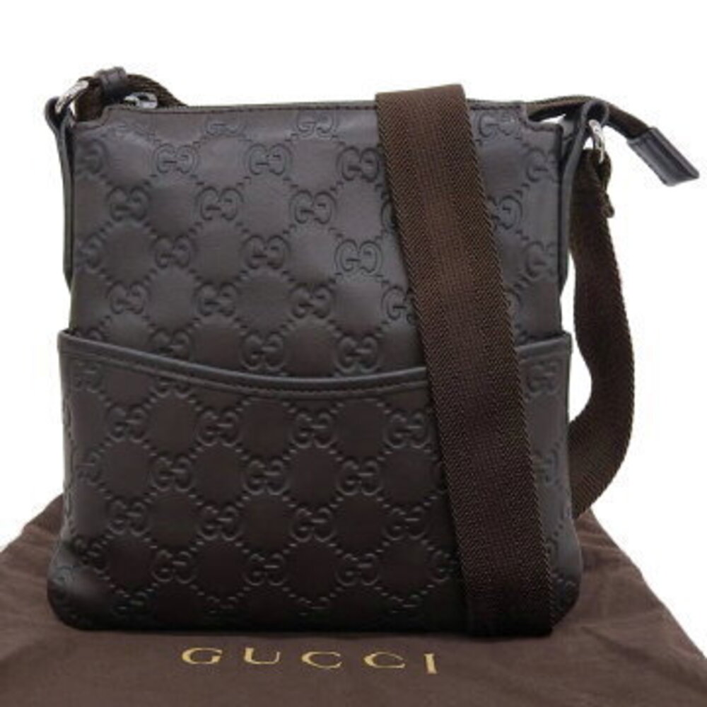 Gucci Guccissima GG Crossbody Shoulder Bag Black Leather